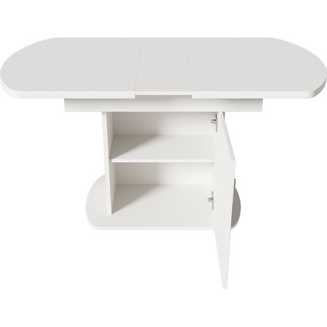 Table de repas ovale extensible 110/130 x 70 x 75 cm avec rangement, blanc MODENUIT (1/5)