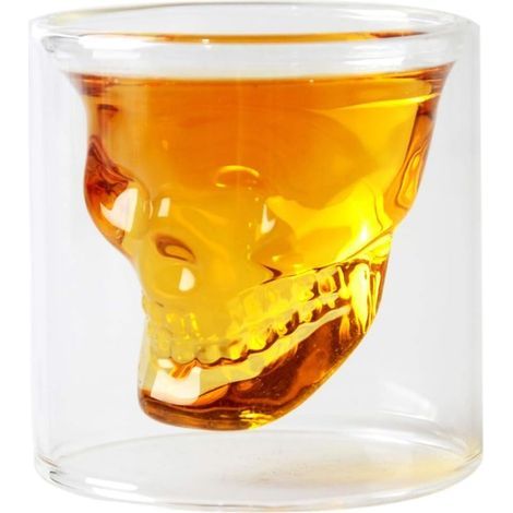 QAZQA Totenkopf-Schnapsglas für Whisky, Bier, Wein, Wodka, kristallklares doppelwandiges Glas, 80 ml / 2,8 oz (1/5)