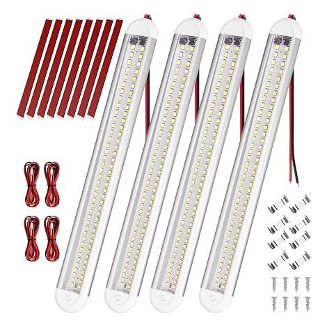 Barre de Lumière Intérieure à LED, 12V Barre Lumineuse Intérieure 80LED avec Interrupteur, 800LM Blanche Barre de Bande Lampe pour Voiture/Camion/Camping-Car/Bateau/Van 9-90V DC (1/5)