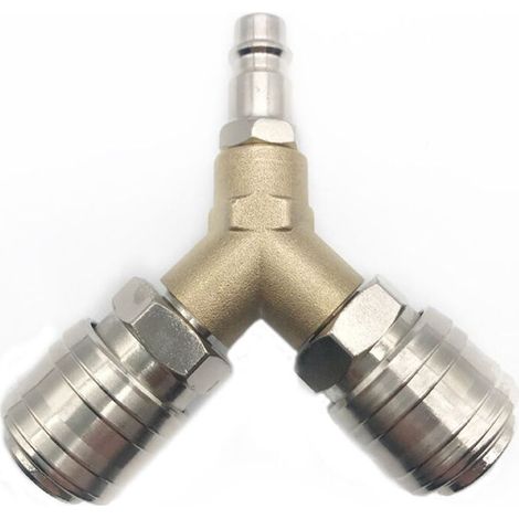 Distributeur d'air Comprimé, Distributeur d’Air en Y,, Interrupteur d'air Comprimé, Avec deux Connecteurs Filetés 1/4 Pouce, en laiton Antirouille, Entièrement Assemblé, Prêt à l'emploi (1/4)