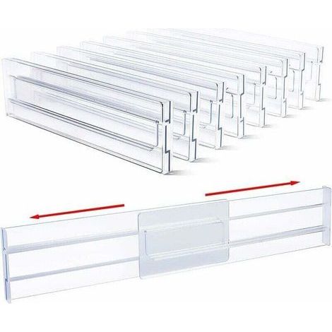 Lot de 8 Séparateurs de tiroir réglables 31-55 cm Separateur Tiroirs Reglable en Plastique Organisateurs de Tiroir Rangement de tiroir Organiseurs pour Tiroir de Bureau Cuisine Commode (1/4)