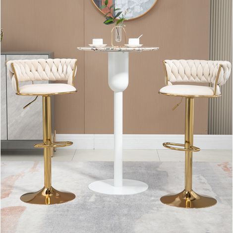 Set di 2 sgabelli da bar girevoli avorio 54x46x78,5-97 cm, altezza regolabile, velluto MEUBLIV (1/5)