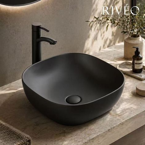 Vasque de Bain Noire Ronde en Céramique – Design Moderne et Élégant – Rivéo