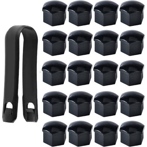 Lot de 20 Capuchons d'écrou de Roue 17mm, Cache-écrous de Boulon de Roue, Cache-écrous de Pneu Hexagonaux avec Ensemble d'outils de Démontage pour Voitures, Noir (1/5)