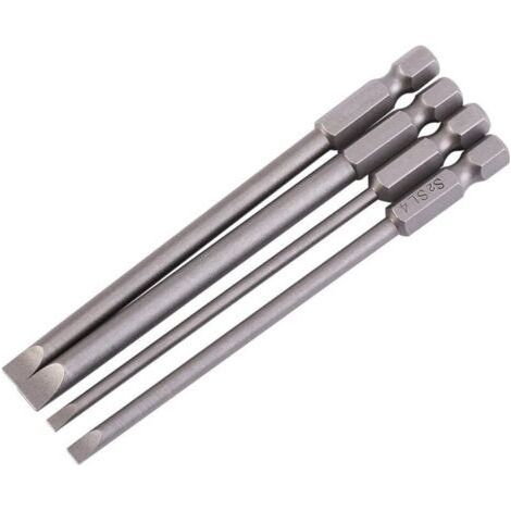 4 pieces magnetic flat head screwdriver bit made of alloy steel S2 1/4 inch 100 mm (1/4)
