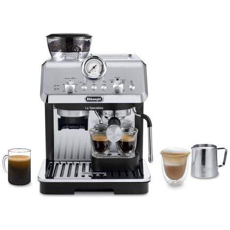 De’Longhi Dedica Arte La Specialista Arte - Macchina per Caffè in chicchi Manuale, Montalatte manuale, 1400W, Metal Black (EC9155.MB)