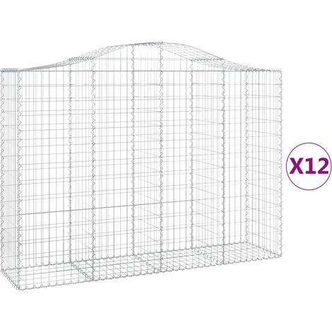 Cestini per gabbioni Muro di sostegno ad arco Recinzione a gabbia 1 set da 2 200 x 50 x 140/160 cm Ferro zincato Argento 020040531