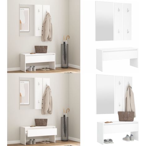 Ensemble de meubles de couloir Blanc Bois d'ingénierie - Banc Entrée - Meuble D'entrée - Ensemble Meubles D'entrée - Rangement Intérieur - Banc Coffre - Home & Living (1/5)