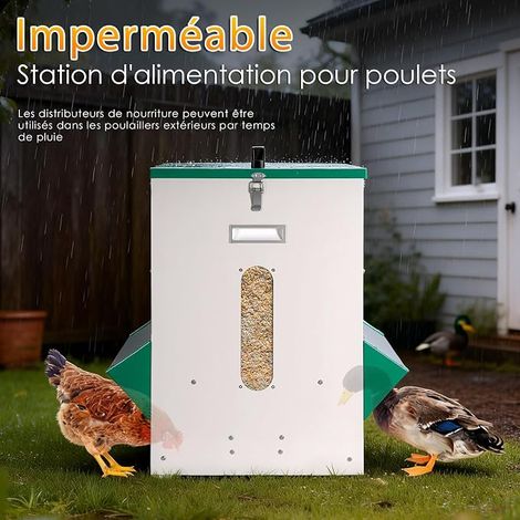 Mangeoire Poules Automatique Distribution de Nourriture pour Poules Résistant à La Pluie pour L'extérieur (1/3)