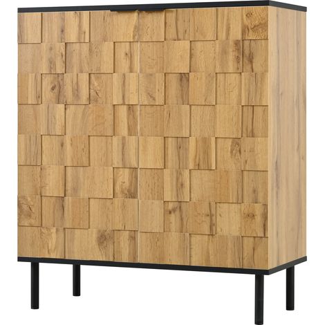 Meuble à chaussures 2 portes motif mosaïque, bois naturel, pieds métal, HOMVRA (1/5)