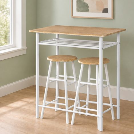 Ensemble table de bar et 2 tabourets, 80 x 50 x 90 cm, MDF et métal, blanc HAVRYA (1/5)
