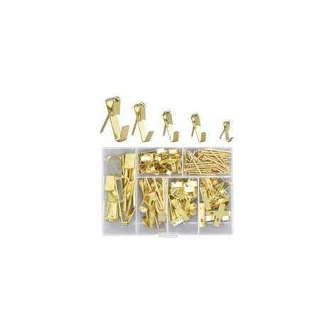 accroche tableau, 130 Pcs Crochets photo robustes avec clous Kit de suspension d'image sur matériel de suspension en bois/cloison sèche pour toile, photos de bureau, horloge, miroir (1/4)