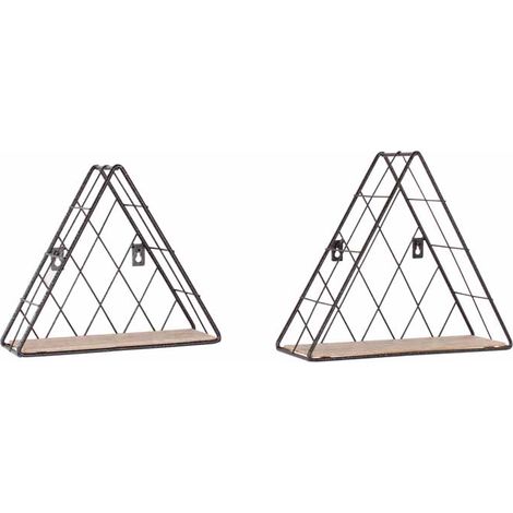 Triangle Set of 2 Display Shelf Set - Black Metal/Wood Effect