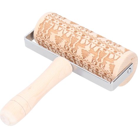 Rouleau à pâtisserie gravé motif cerf pour Noël, outil de boulangerie en bois pour décorer biscuits et pâte (1/5)