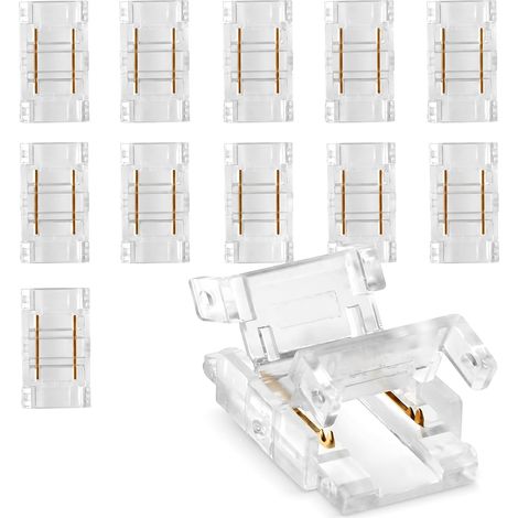 Connecteurs LED 8 mm 2 Broches, Lot de 12 Raccords Ruban LED Sans Soudage, Connecteurs D2 pour Bandes LED COB et SMD 3528/2835, 5 V–36 V, 22 AWG (1/5)