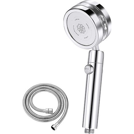 Pommeau de douche haute pression pour salle de bain, économie d'eau, pression accrue, chromé, 2 types de jets, interrupteur marche/arrêt et flexible de 1,5 m (1/5)