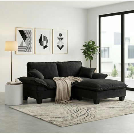 Divano modulare in chenille nero 194 x 151 x 90 cm OKMYHOME (1/5)