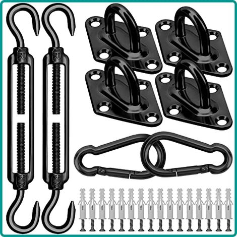 Kit de fixation de voile d'ombrage - 40 pièces - En acier inoxydable 304 - Très résistant - Pour installation d'auvents de jardin - Triangulaire, rectangulaire et carré (M6 noir) (1/4)