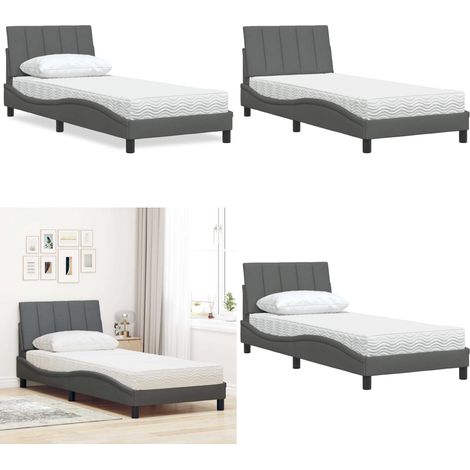 vidaXL Bett mit Matratze Dunkelgrau 90x200 cm Stoff (1/5)