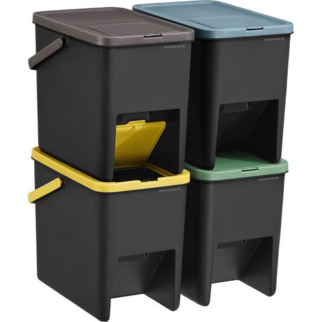 Poubelles de Tri Sélectif, Lot de 4, Bacs en Plastique Empilables pour Cuisine, 20 L, 37,2 x 25,2 x 32 cm (1/5)