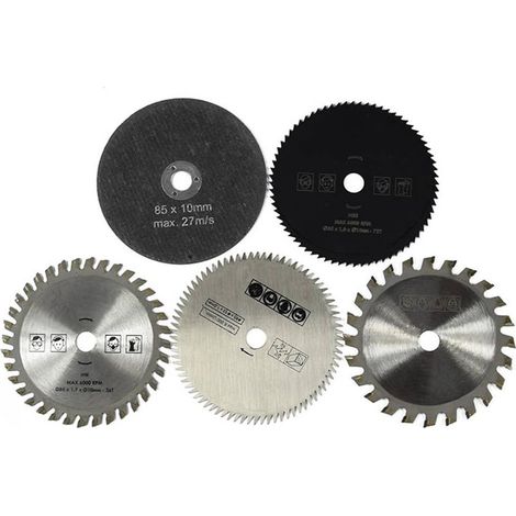 Memkey – Set de 5 lames de scie circulaire 85mm – Diamètre intérieur 10mm – Alliage dur pour coupe bois, métal, carrelage, plastique, aluminium