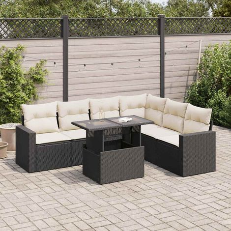 Set Divani da Giardino con Cuscini 7pz Nero Polyrattan vidaXL (1/5)