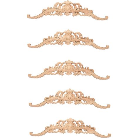 Set aus 5 dekorativen, geschnitzten Eckapplikationen aus Holz mit Vintage-Pflanzenmotiven, ideal zum Dekorieren von Bilderrahmen, Kamintüren oder Möbelstücken. Dekorative Holzfiguren. (1/5)