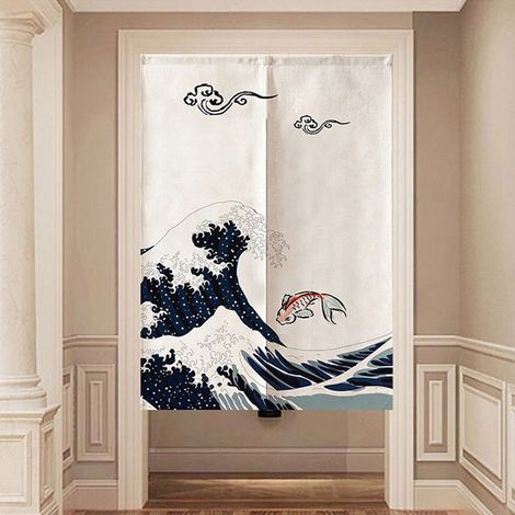Rideau demi-lune en polyester de style japonais 85 x 120 cm, idéal pour la cuisine, la chambre ou la décoration intérieure. (1/5)