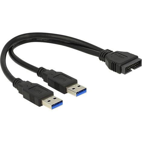 Adaptateur USB 3.0 Delock 83910 - [2x USB 3.0 mâle type A - 1x USB 3.0 mâle interne 19 pôles] - 25.00 cm - noir W598311 (1/3)
