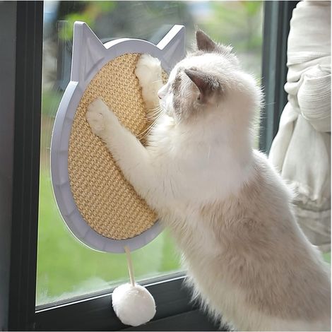 Grattoir pour Chat avec Ventouses, Tapis à Gratter pour Chat en Corde tissée sisal Naturel Anti-dérapant Pratique pour Porte en sisal pour Chat Chaton protégeant Les Meubles (gris) (1/5)