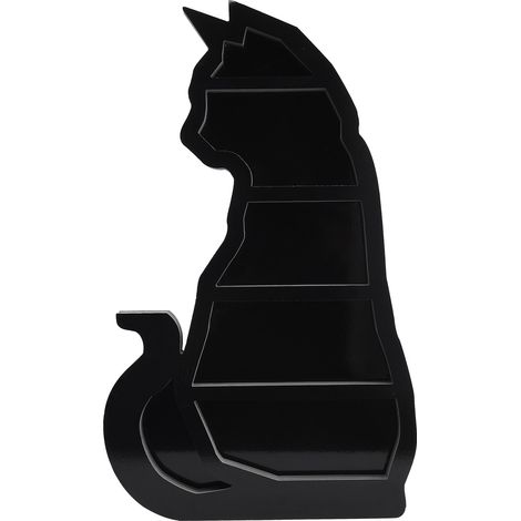 Estantería de pared gris con forma de gato, hecha de madera de cristal, ideal para dormitorio, sala de estar, oficina, como regalo o elemento decorativo. (1/5)