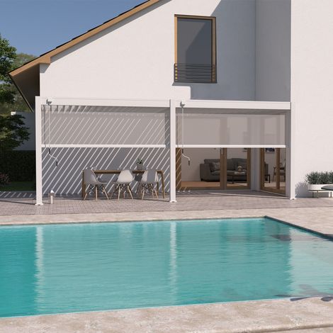 Pergola bioclimatica Ombréa adossata VS 3x6M Bianco + 2 tende (1/5)