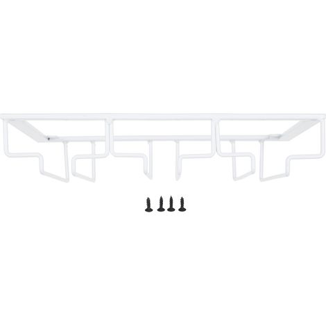 Support pour verres à vin sous le meuble, support pour verres à pied, cintre de rangement, organisateur en métal pour Bar et cuisine, 3 fentes 30x22.5cm, blanc