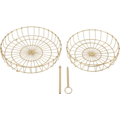 Cesta de frutas de hierro chapada en oro de dos niveles: bandeja de almacenamiento de diseño nórdico para la cocina, la oficina o el aperitivo.