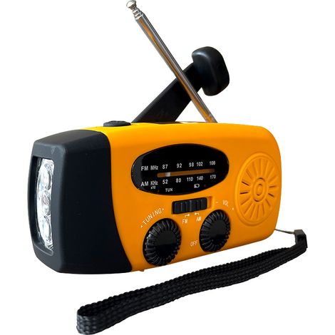 Radio d'urgence portable à énergie solaire et à manivelle, avec lampe de secours, batterie 2000 mAh, Orange (1/5)