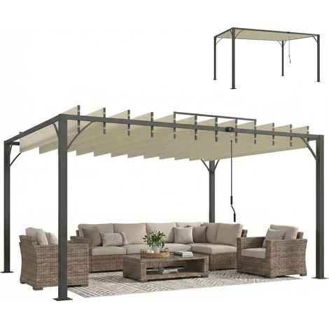 Outsunny pérgola de jardín 3x4 m, con techo de lamas orientables a 135°, estructura de aluminio, protección upf30+, pabellón para exterior, crema