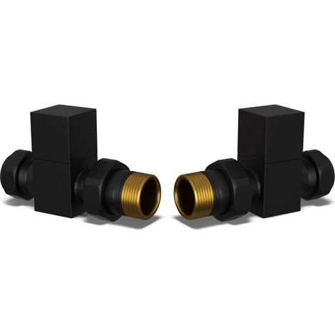 Square - Black Radiator Valves Straight 15mm