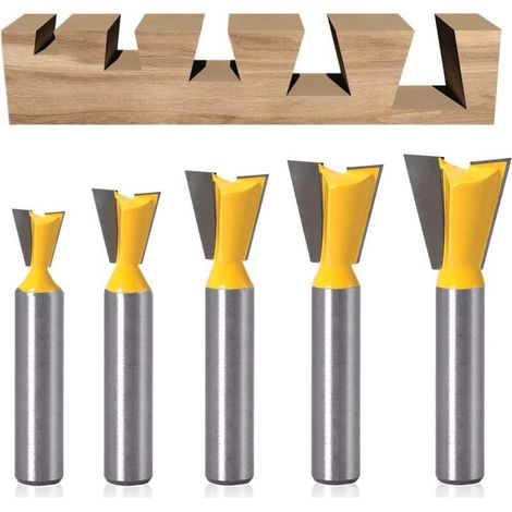 5 Pièces Fraise Défonceuse à Queue D'Aronde, Fraise à Surfacer en Carbure de Tungstène 8mm, Fraises à Rainurer pour Défonceuse 1/4" 1/2" 3/8" 5/8" 3/4" pour Travail du Bois (1/5)