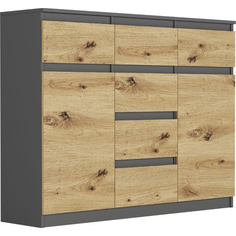 Kommode mit Schubladen, Schränken und Regalen, Anthrazit Mix Artisan, 120 x 40 x 98 cm - S-62D