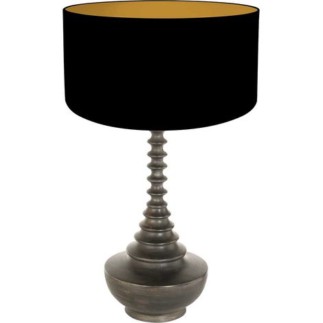 Anne Lighting - tischlampe - Bois - schwarz - holz leinen - Ø