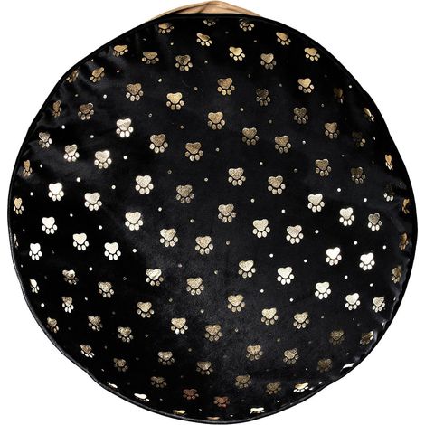 Coussin Rond Ø60cm pour Animaux Tissu Noir Motifs Dorés (1/4)