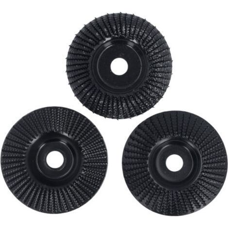 Set of 3 black wood grinding discs, diameter 100 mm, inner thickness 16 mm, flat and angled carving discs. (1/5)