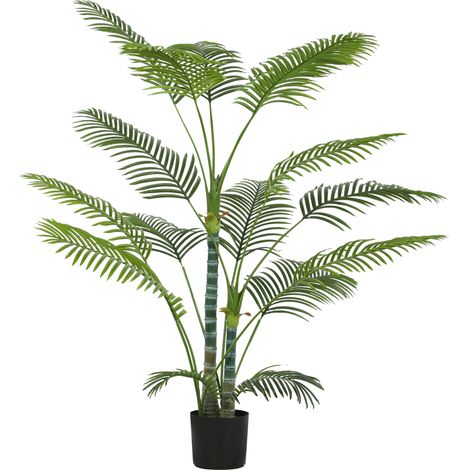Künstliche Palme mit 16 Kunststoff-Blättern, UV-beständige Kunstpflanze mit Plastiktopf, für drinnen und draußen, Grün
