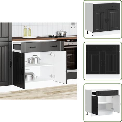 The Living Store Küchen-Unterschrank Lucca Schwarz Holzwerkstoff - Küchenmöbel (1/5)