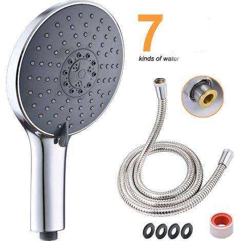 7 Function Supercharged Hand Shower Set High Flow Rain Shower Hose, 6 Inch Shower Head, High Pressure 7 Settings Deluxe Hand Shower Head with Hose (1/5)