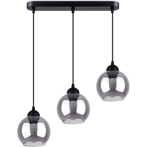 Lustre Pure Lume ROVANO noir 3xE27 boules verre fumées (1/5)