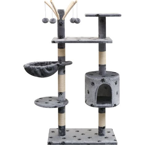 Katzen-Kratzbaum 125 cm Grau mit Pfoten-Aufdruck