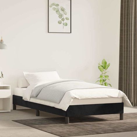 Cadre de lit 90 x 200 cm avec sommier à lattes, velours noir, sans matelas - PANGIVO (1/5)
