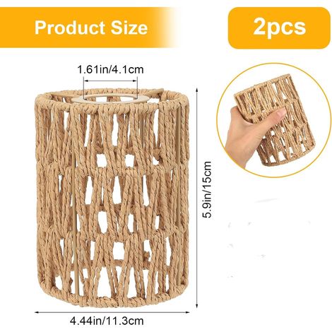 Abat Jour Rotin, 15cm Abats-jours Bohème, Abat Jour Plafond en osier tressé en corde pour plafonnier, salon 2 Pcs (1/4)
