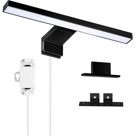 LED Lampe Miroir Salle de Bain Noir 5W 30cm 400lm, Applique Armoire Blanc Froid 6000K, IP44 Etanche Lampe à Pince pour Meuble Salle de Bain, Applique Murale en Saillie (300mm) (1/4)